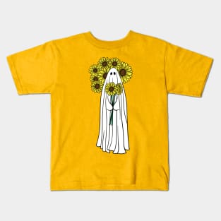 Boho Sunflower Ghost - Halloween Autumn Vibes Kids T-Shirt